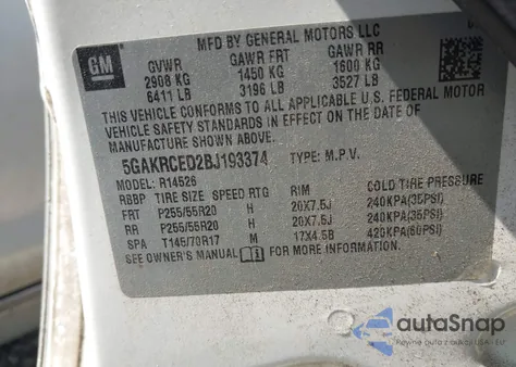 2011 Buick Enclave 2Xl из США, поврежденный, VIN 5GAKRCED2BJ193374